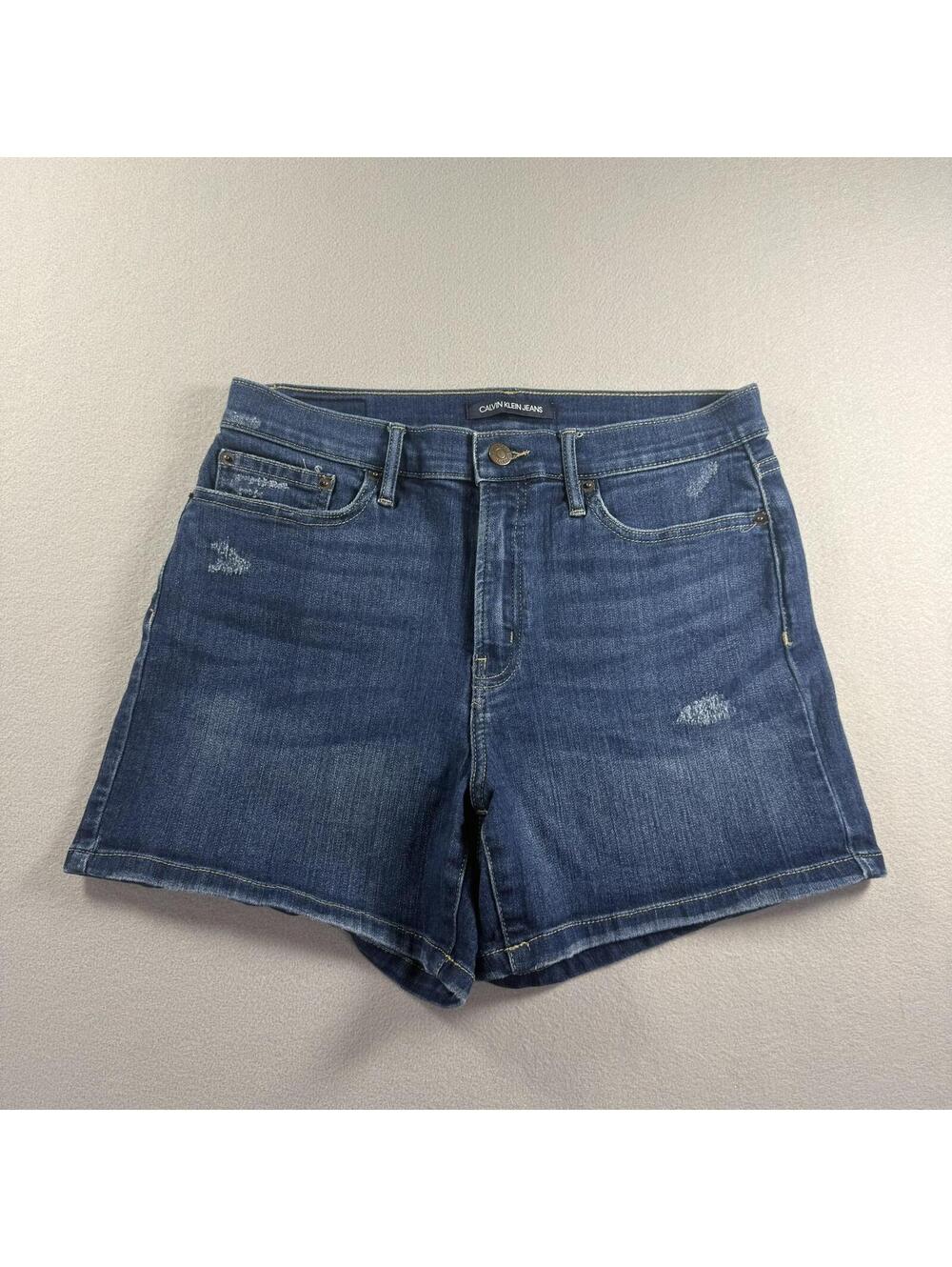 Calvin Klein Jeans Womens 30 High Rise Denim Shorts Blue Distressed CKJ